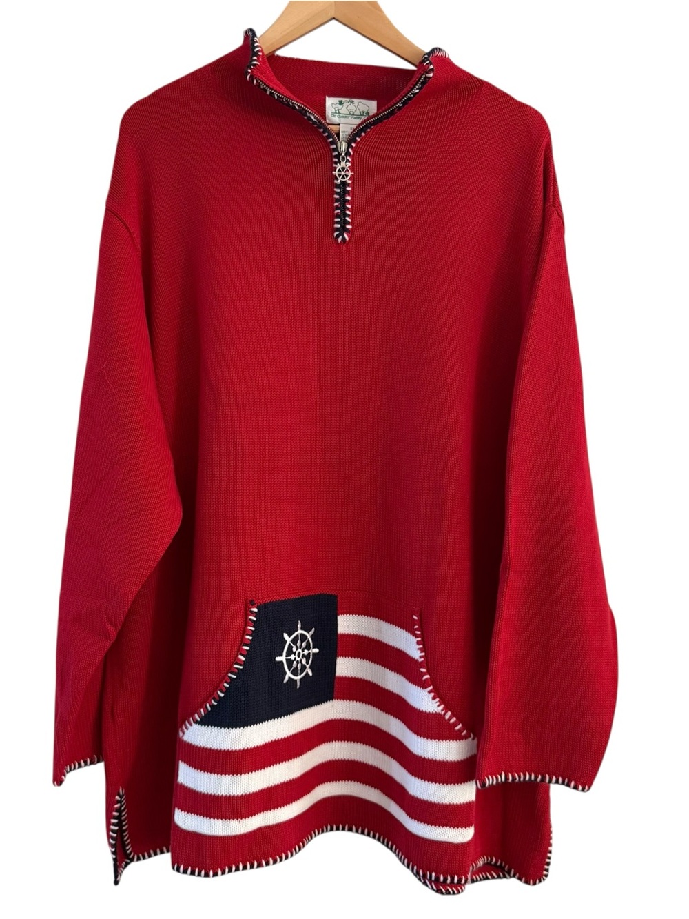The Quacker Factory Sweater Red White & Blue Patriotic Quarter Zip Size 3X